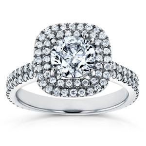 White Gold 1 3/4ct TDW Diamond Round Double Halo Engagement Ring - Custom Made By Yaffie™
