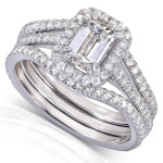 Yaffie Brilliant White Gold Bridal Set with Emerald-cut Halo Diamond
