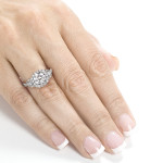 White Gold 1.75ct TDW Round Diamond Three Stone Halo Engagement Ring by Yaffie