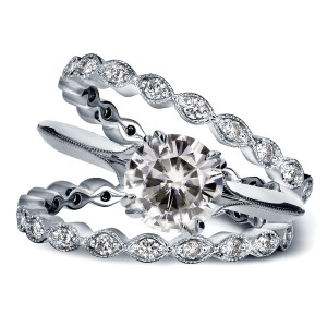 Yaffie Vintage Flower Rings with White Gold and 1 3/4ct TGW Forever Brilliant Moissanite and Diamonds - Timeless Elegance for Your Special Day