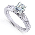 Radiant Moissanite & Mixed-Cut Diamond White Gold Engagement Ring - 1 3/4ct TGW