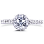 Sparkling Yaffie White Gold Engagement Ring with Round Brilliant Diamond and Elegant Standing Halo