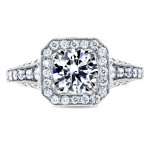 Vintage-inspired Yaffie White Gold Engagement Ring with Diamond Halo