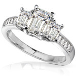 3-Stone Yaffie White Gold Engagement Ring with Emerald-cut Moissanite and Diamond Accents, totaling 1 3/5ct TGW