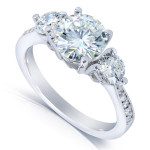 3-Stone Sparkling Moissanite and Diamond White Gold Ring by Yaffie (1.6ct total weight)