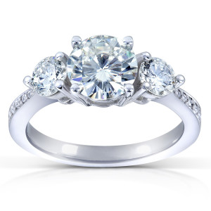 3-Stone Sparkling Moissanite and Diamond White Gold Ring by Yaffie (1.6ct total weight)