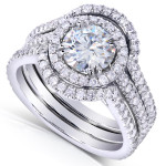 Eternally Stunning: Yaffie White Gold Fitted Bridal Ring with 1 5/8ct TGW Forever One DEF Moissanite and Diamond Round Halo.