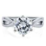 Yaffie White Gold Crossed Split Shank Engagement Ring with 1.875 Carat Moissanite Solitaire