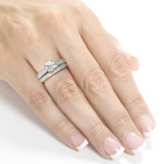 Milgrain Bridal Set with 1 7/8ct Round Moissanite and 1/3ct TDW Diamond Pave in White Gold by Yaffie