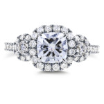 Dazzlingly Sublime - Yaffie 3-Stone Halo Ring with 1 7/8ct TCW Forever One Moissanite & Diamonds.