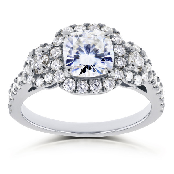 Dazzlingly Sublime - Yaffie 3-Stone Halo Ring with 1 7/8ct TCW Forever One Moissanite & Diamonds.