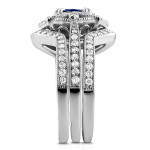 Floral Antique Bridal Set with Yaffie White Gold, 1.875ct TCW Sapphire and Diamond in 3-Piece Design