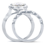 Floral Antique Bridal Set with Round-cut Moissanite and Diamond in White Gold, 1 7/8ct TGW by Yaffie.