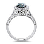 Fanciful Blue Halo Diamond Ring with 1 ct TDW in Yaffie White Gold