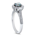 Fanciful Blue Halo Diamond Ring with 1 ct TDW in Yaffie White Gold