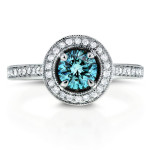 Fanciful Blue Halo Diamond Ring with 1 ct TDW in Yaffie White Gold