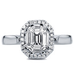 1/2ct Emerald and Round Diamond Art Deco Cathedral Engagement Ring in White Gold by Yaffie