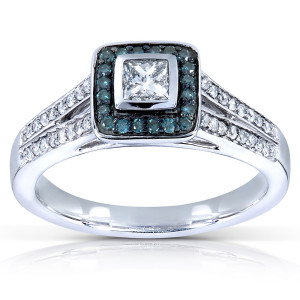 White Gold 1/2ct TDW Blue and White Princess-cut Diamond Ring - Custom Made By Yaffie™