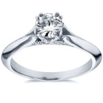 Floral Soft Knife Edge Ring with Yaffie White Gold and 1/2ct Diamond for Engagement