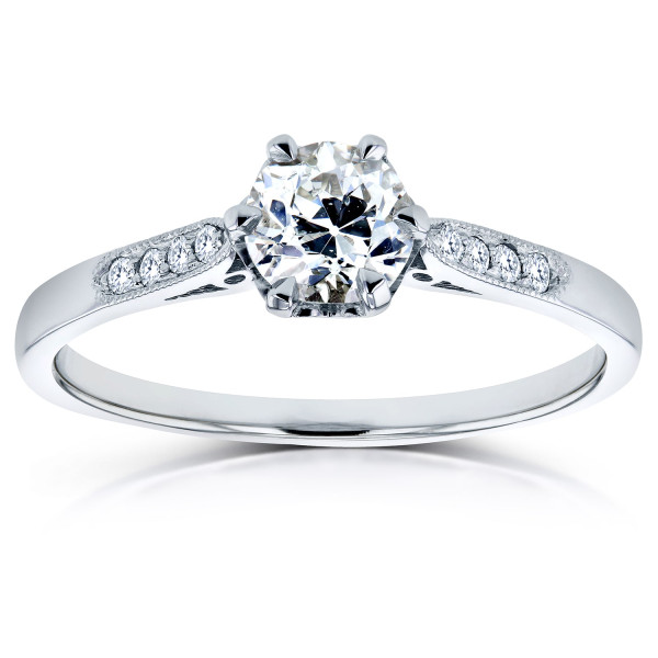 Yaffie Old Mine Cut Diamond Ring in White Gold, 1/2ct TDW