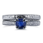 Vintage White Gold Bridal Set with Half-Carat Sapphire and Diamond Accents by Yaffie