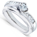 White Gold Bridal Rings Set Adorned with 1/3ct TDW Diamonds by Yaffie