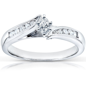 White Gold 1/4ct TDW Marquise Diamond Engagement Ring - Custom Made By Yaffie™