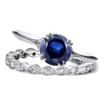 Antique Floral Eternity Band with 1 Carat Blue Sapphire and 0.4 Carat Total Diamond Weight in White Gold by Yaffie