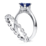 Antique Floral Eternity Band with 1 Carat Blue Sapphire and 0.4 Carat Total Diamond Weight in White Gold by Yaffie