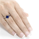 Double Eternity Band Set with Blue Sapphire and Diamond Accents, in Yaffie White Gold