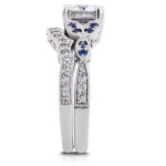 Forever Brilliant 1ct Moissanite & Blue Sapphire Bridal Set with 1/4ct TDW Diamonds in Yaffie White Gold