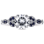 Vintage Floral 3-Piece Bridal Set with 1ct Moissanite Blue Sapphire and 1/2ct TDW Diamonds in Yaffie White Gold