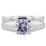 Sparkling Yaffie White Gold Bridal Set with One Carat Round Diamond Solitaire
