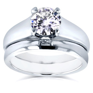 Elegant 1ct Moissanite Bridal Set in Classic White Gold Solitaire by Yaffie