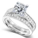 Bridal Set with Yaffie Moissanite and Diamond Pave in White Gold