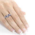 Yaffie Bridal Delight: White Gold 1ct TCW Diamond & Blue Sapphire Set