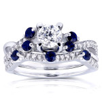 Breathtaking Blue Sapphire and Diamond Bridal Set, in Yaffie White Gold, 1 ct TCW