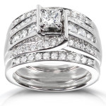 Elegantly crafted 3-piece Diamond Bridal Ring Set with 1ct TDW in exquisite White Gold by Yaffie.