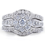 White Gold Diamond Bridal Trio Set with 1ct Total Diamond Weight by Yaffie