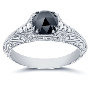 Yaffie ™ Custom-Made Antique Filigree Engagement Ring - White Gold with 1ct TDW Black and White Diamonds.