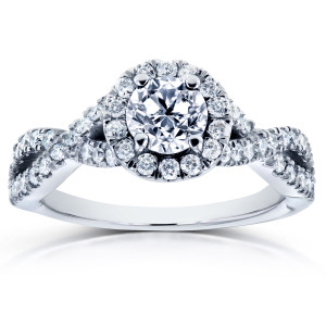 Yaffie Stunning White Gold Halo Ring with a 1ct Diamond Crossover