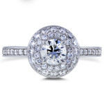 Dazzling Yaffie 1ct TDW Diamond Double Halo Ring in White Gold Dome