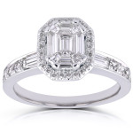 Yaffie Emerald & Diamond Art Deco Engagement Ring in White Gold, with 1ct Total Diamond Weight.