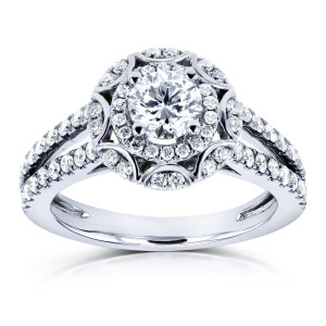 Vintage Style 1ct Diamond Floral Engagement Ring in White Gold by Yaffie