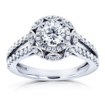 Vintage Style Floral White Gold Diamond Engagement Ring with 1ct Total Diamond Weight by Yaffie