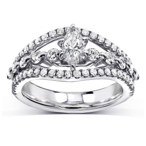 Sparkling Yaffie White Gold Engagement Ring with 1ct TDW Marquise Diamond and Split Shank