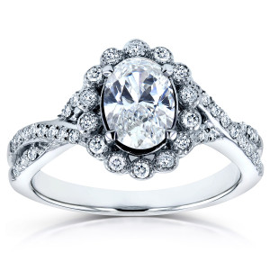 Antique Oval Diamond Engagement Ring with 1ct TDW in Yaffie White Gold