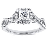 Yaffie Princess Diamond Halo Crossover Engagement Ring with White Gold 1ct TDW