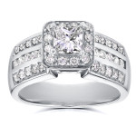 Yaffie Princess Cut Diamond Halo Engagement Ring in White Gold (1ct TDW) - a Royal Sparkle to Cherish Forever!