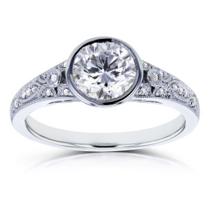 Vintage Yaffie White Gold Diamond Engagement Ring with Bezel Set 1ct TDW